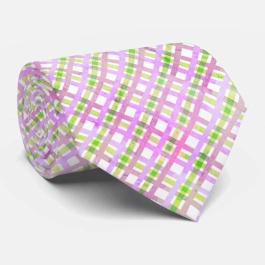 Rose violet vert pastel Plaid Cravate (Roulé)