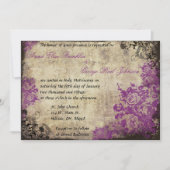 Rose violet vintage mariage invitation (Devant)