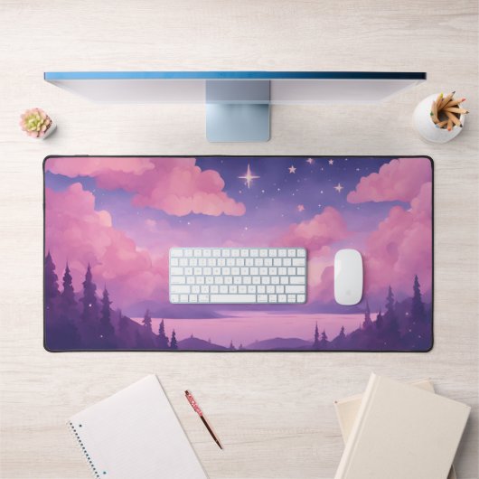 Rose violet Whimsical Kawaii Nuages Mousepad (Bureau 1)