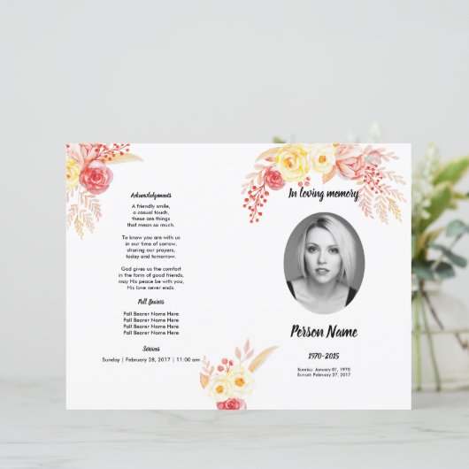 ROSE WATERCOLOR | Modèle du programme funéraire (Debout devant)