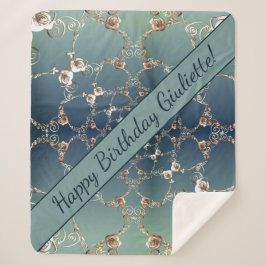 Rose Web on Gradient Blue Sherpa Blanket Deken