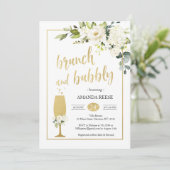 Rose White & Gold Brunch & Bubbly Invitation (Debout devant)