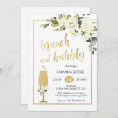 Rose White & Gold Brunch & Bubbly Invitation (Devant / Derrière)