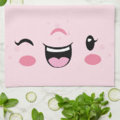 Rose Winking Kawaii Face Serviette de cuisine (Plié)