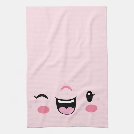 Rose Winking Kawaii Face Serviette de cuisine (Vertical)