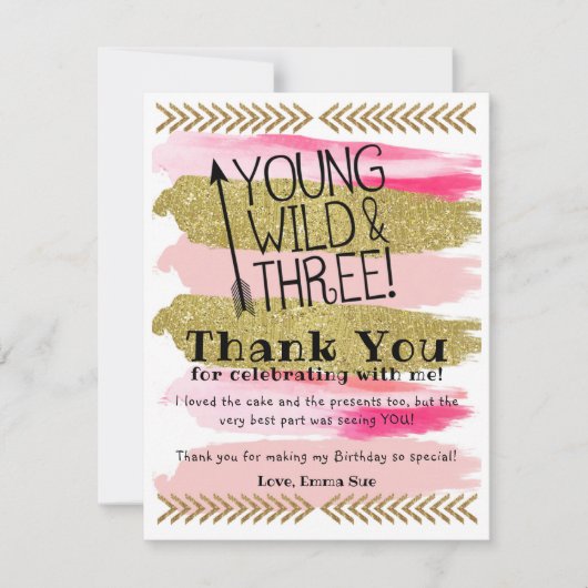 Rose Young Wild & Trois Carte de remerciements d'a (Devant)