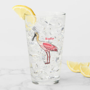 Roseate lepel vogel cartoon glas