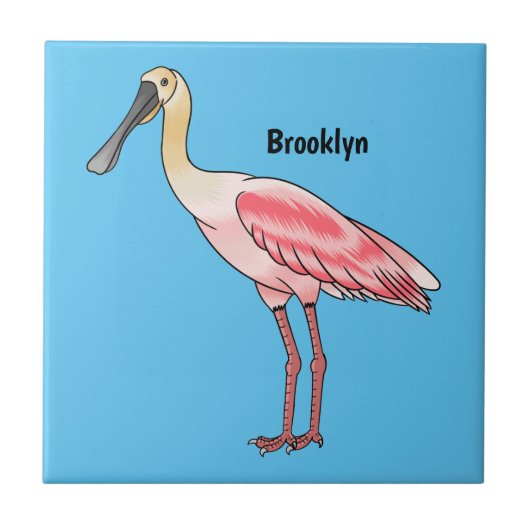 Roseate spoonbill bird cartoon illustration tegeltje (Voorkant)