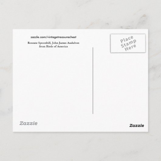 Roseate Spoonbill, John James Audubon Fine Art Briefkaart (Achterkant)