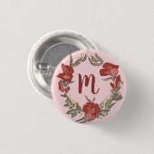  Rosebud Blossom Wreath Modern Monogram Ronde Button 3,2 Cm (Voorkant /achterkant)