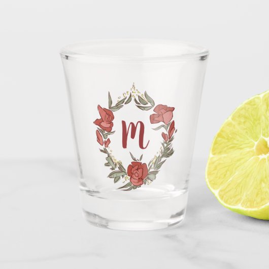  Rosebud Blossom Wreath Modern Monogram Shot Glas (Voorkant)