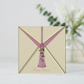 Rosebud rose Tassel Baby Girl Douche Invitations (Debout devant)