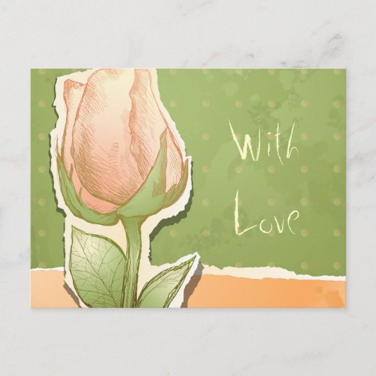 Rosebud vintage en vert, carte postale (Devant)