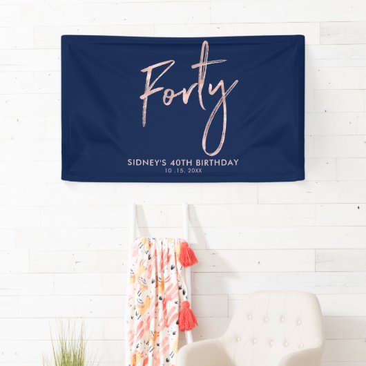 RoseGold Blue 40th Birthday Party Welcome Banner (Insitu)