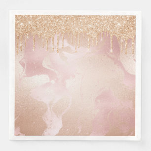 Rosegold Blush marble met Gold Glitter Droplets Servet
