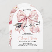Rosegold Bow Afstuderen Arch Invitation Kaart (Voorkant / Achterkant)
