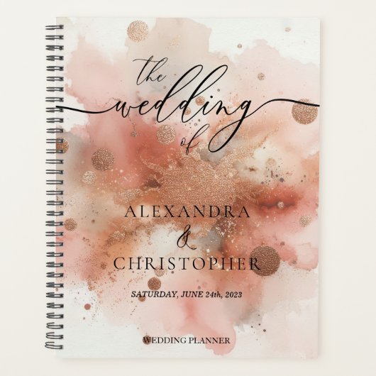 RoseGold Earthtone Waterverf bruiloft handtekening Planner (Voorkant)