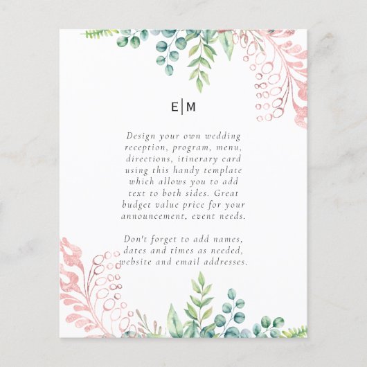 Rosegold Greenery Wedding Programme d'accueil de m (Devant)
