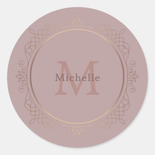 Rosegold Monogrammed Elegant Sjabloon Trendy Ronde Sticker