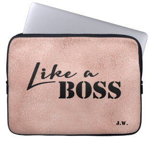 Rosegold Print background "Zoals een baas" tekst Laptop Sleeve