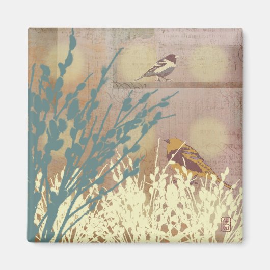 Rosegold Pussy Willow Bird Design Magnet (Devant)