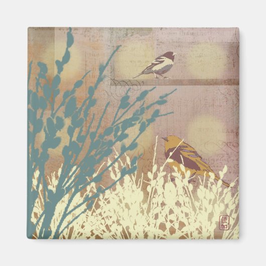 Rosegold Pussy WIllow Vogelmagneet Magneet (Voorkant)