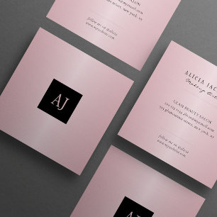 Rosegold roze metallic monogram make-up artiest vierkante visitekaartje