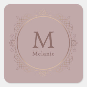 Rosegold Trendy Monogram Elegant Sjabloon Vierkante Sticker