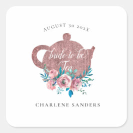 Roségoud en helder aqua bruiloft thee vierkante sticker