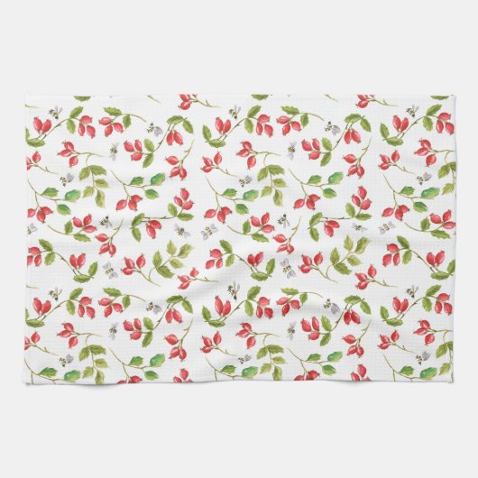 Rosehip en bee teatowel theedoek (Horizontaal)