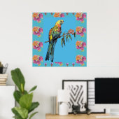 Rosella Bird Aquarelle Parrot Aqua Poster Rose (Bureau à domicile)