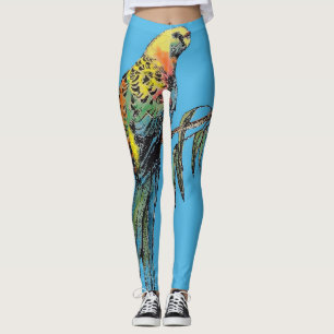 Rosella Parrot Aquarelle Bleu Leggings d'oiseaux