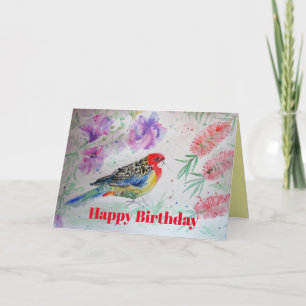 Rosella Parrot avec Brosse rouge Carte d'anniversa