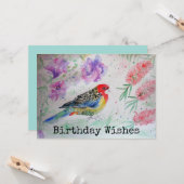 Rosella Parrot avec la carte d'anniversaire de la  (Devant/Arrière en situation)