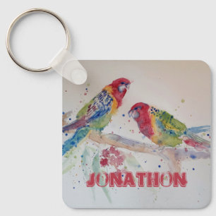 Rosella Parrot Bird Waterverf Boys Name Key Ring Sleutelhanger