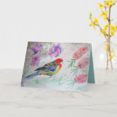 Rosella Parrot met Bottlebrush Bird Verjaardag Kaa Kaart (Gele Bloem)