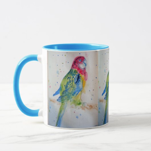 Rosella Parrot op Waterverf Mok Blue (Links)