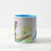 Rosella Parrot sur branche Aquarelle Mug Blue (Centre)