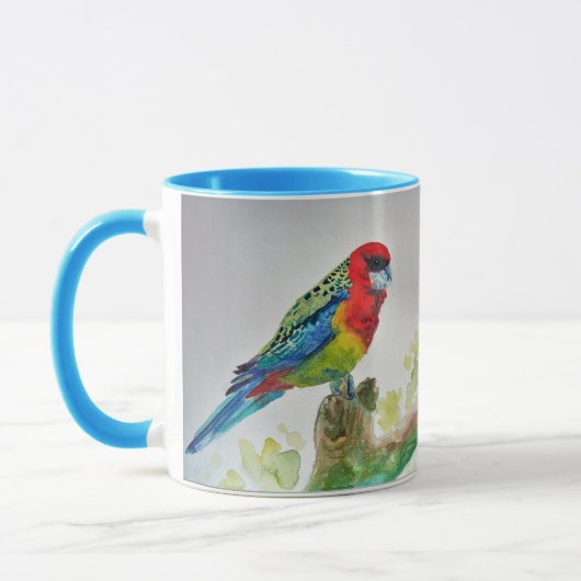 Rosella Parrot sur branche Aquarelle Mug Blue (Gauche)