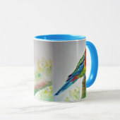 Rosella Parrot sur branche Aquarelle Mug Blue (Devant droit)
