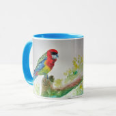 Rosella Parrot sur branche Aquarelle Mug Blue (Devant gauche)