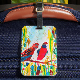 Rosella vogels in de waterverf kunst bagagelabel