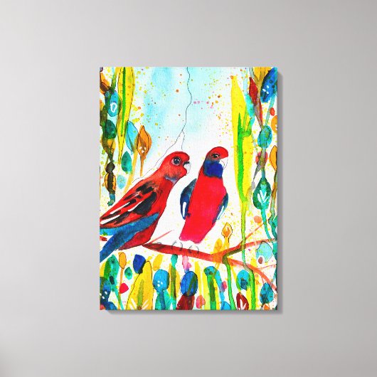 Rosella vogels in de waterverf kunst canvas afdruk (Voorkant)