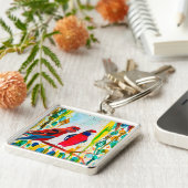 Rosella vogels in de waterverf kunst sleutelhanger (Zijkant)