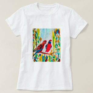 Rosella vogels in de waterverf kunst t-shirt