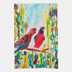 Rosella vogels in de waterverf kunst theedoek