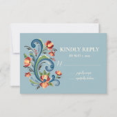 Rosemaling Blue en Red RSVP Kaartje (Voorkant)