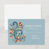 Rosemaling Blue en Red RSVP Kaartje (Voorkant / Achterkant)