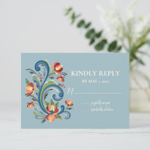 Rosemaling Blue en Red RSVP Kaartje
