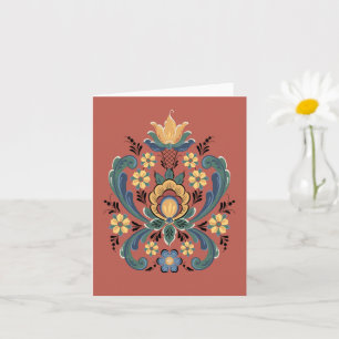 Rosemaling en rouge et or carte de voeux